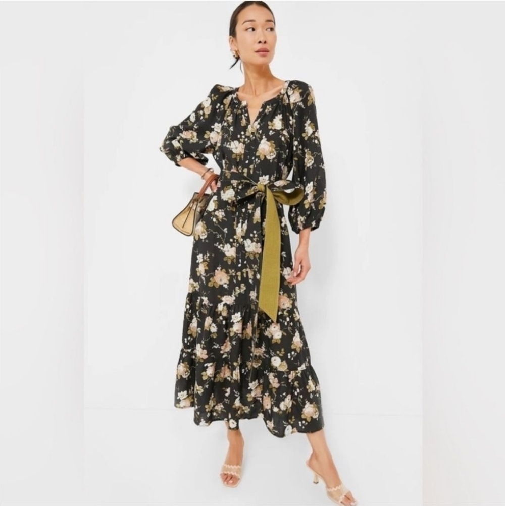 NWT Tuckernuck Maxi Dress Sz XXL Midnight garden Lyles tiered Belt Pockets